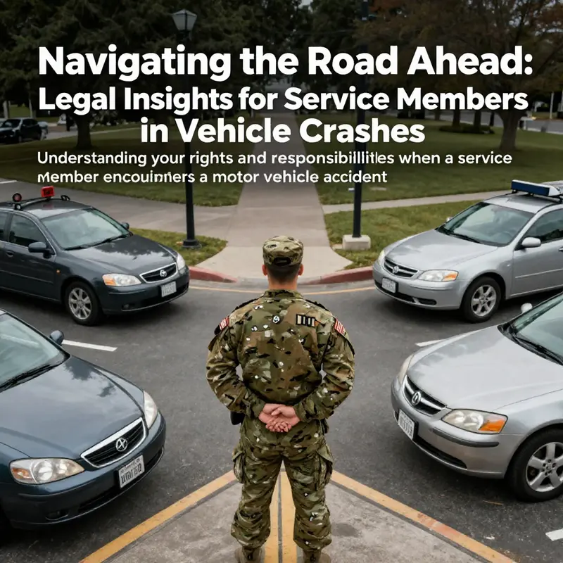 A creative representation of how military service impacts legal considerations during vehicle accidents.