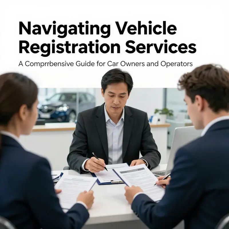 Employees assisting customers in registering their new vehicles at the registration office.