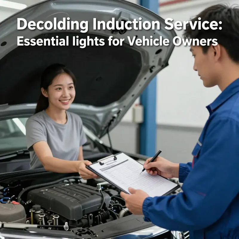 A mechanic clarifying the concept of induction service to a car owner, representing the need for clear vehicle maintenance communication.
