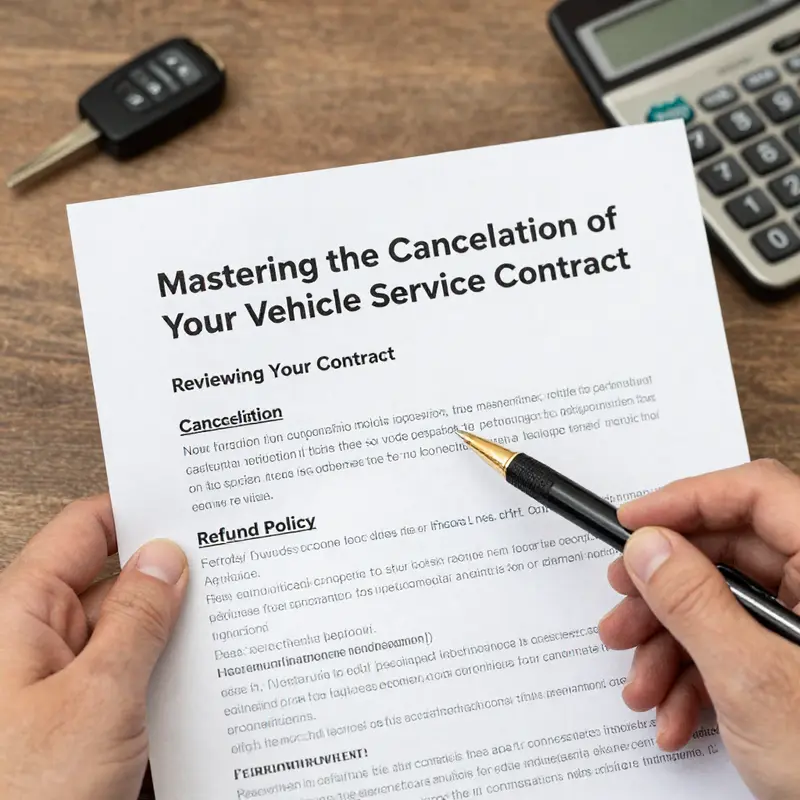Reviewing the cancellation and refund terms in a vehicle service contract to understand obligations.
