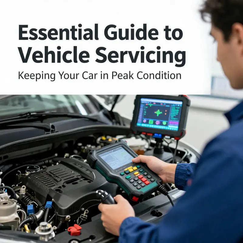 A technician inspecting a vehicle during a servicing procedure in a well-equipped garage.