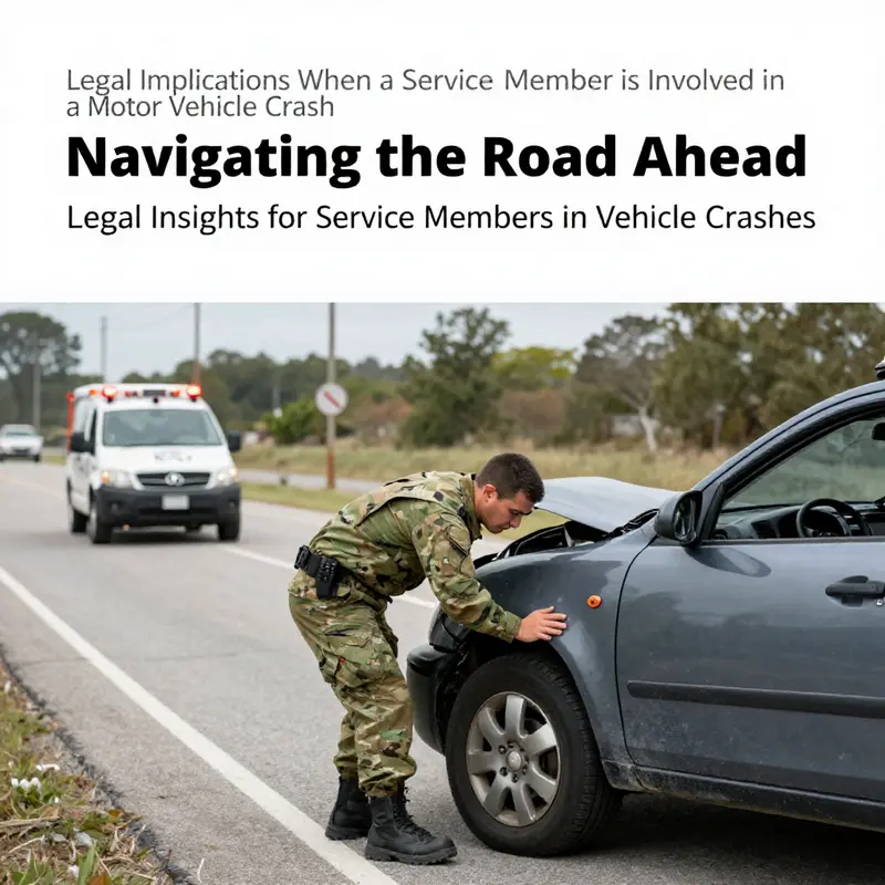 A service member assesses damage to a vehicle post-accident, highlighting legal considerations during the event.