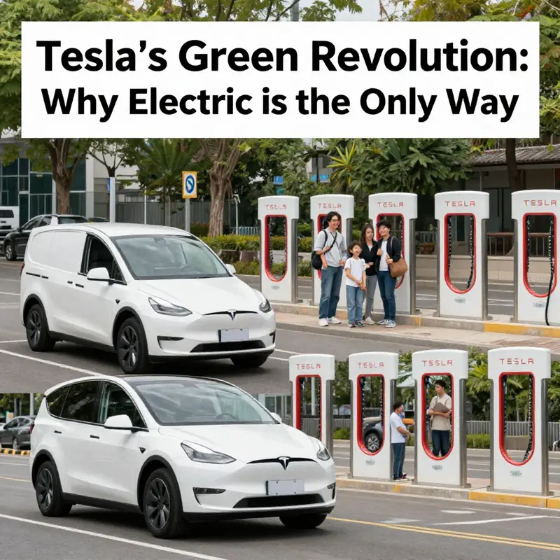 A montage featuring Tesla's electric service vehicles, emphasizing their role in sustainable transportation.