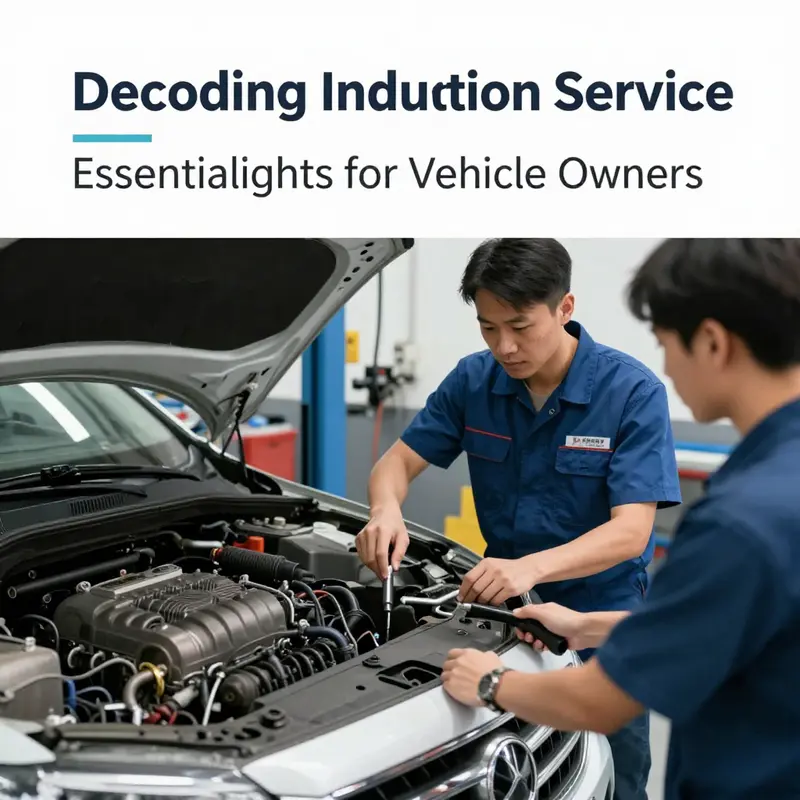 A mechanic clarifying the concept of induction service to a car owner, representing the need for clear vehicle maintenance communication.