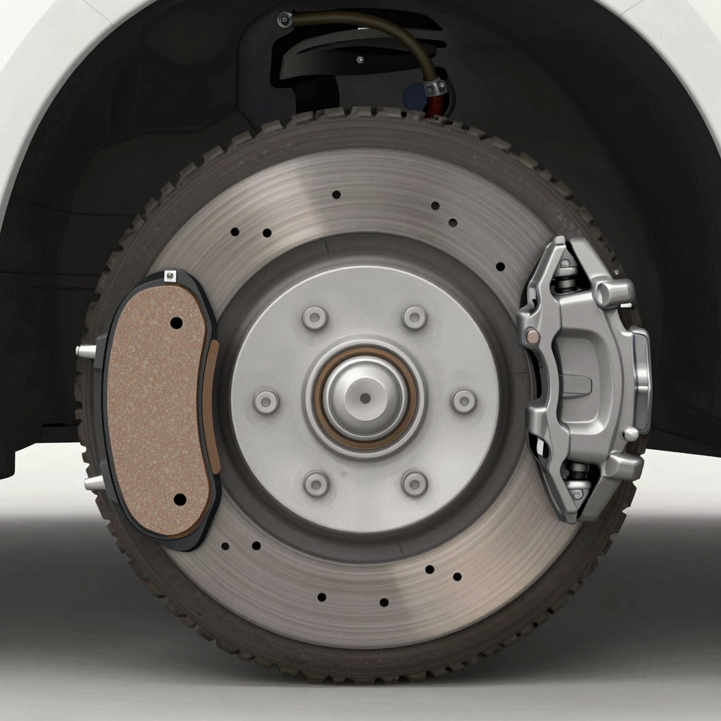 Visual representation of a vehicle's braking system, highlighting the service brake mechanism.