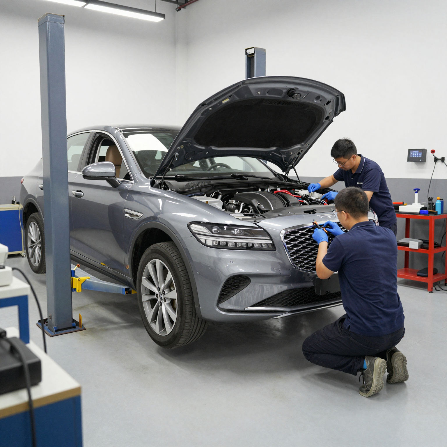 Genesis vehicle being serviced at a workshop