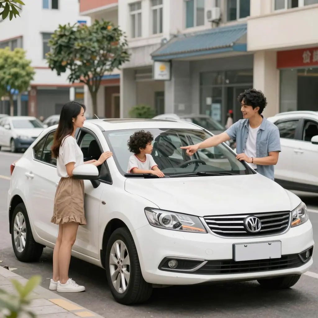 A family renting a car for convenience while searching for a used vehicle