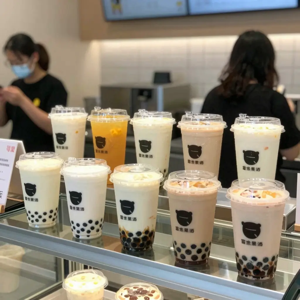 Bubble Tea Shop with Clear Plastic Lids