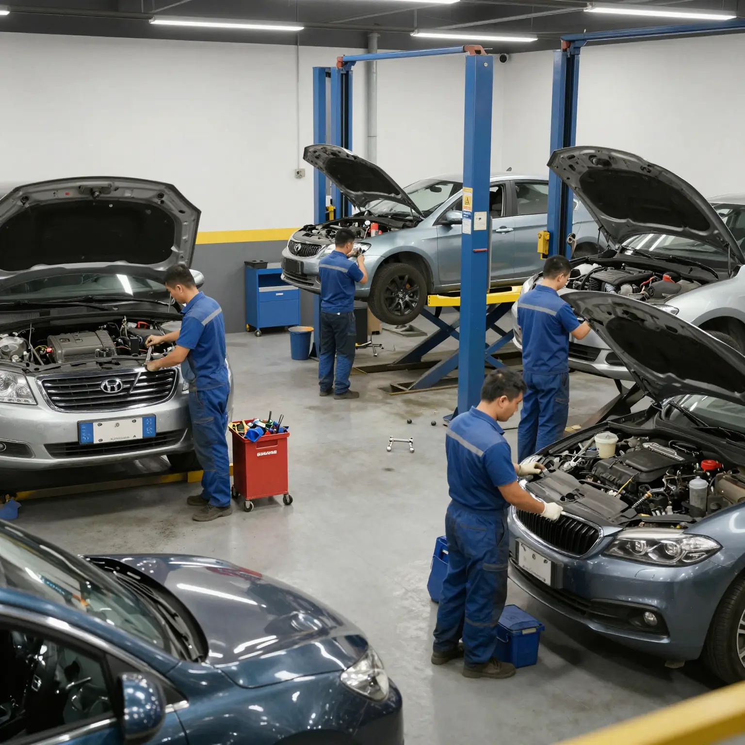 A busy vehicle service facility